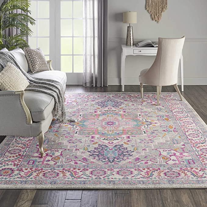 Nourison Passion Transitional Bohemian Light Grey/Pink 8' X 10' Area Rug, (8' x 10')