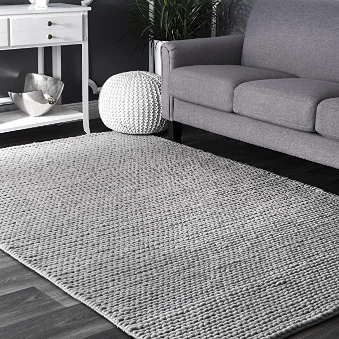 nuLOOM Caryatid Handwoven Solid Wool Accent Rug, 2' x 3', Light Grey