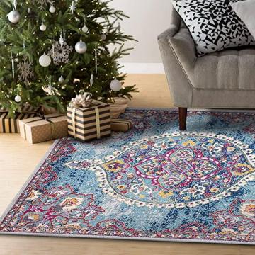 Ottomanson Rixos Collection Medallions Classy Vintage Distressed Area Rug, 5'3" x 6'11", Turquoise