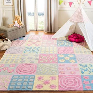 Safavieh Kids Collection SFK356A Handmade Floral Wool Area Rug, 8' x 10', Pink Multi