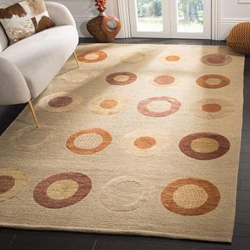 Safavieh Santa Fe Collection STF409A Hand-Knotted Mid-Century Modern Wool Area Rug, 9' x 12', Beige
