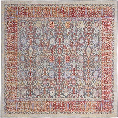 Safavieh Provance Collection PRV183Q Boho Chic Cotton Area Rug, 6'7" x 6'7" Square, Red Black