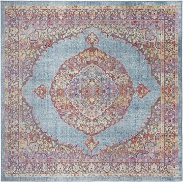 Safavieh Provance Collection PRV181J Boho Chic Cotton Area Rug, 6'7" x 6'7" Square, Aqua Black