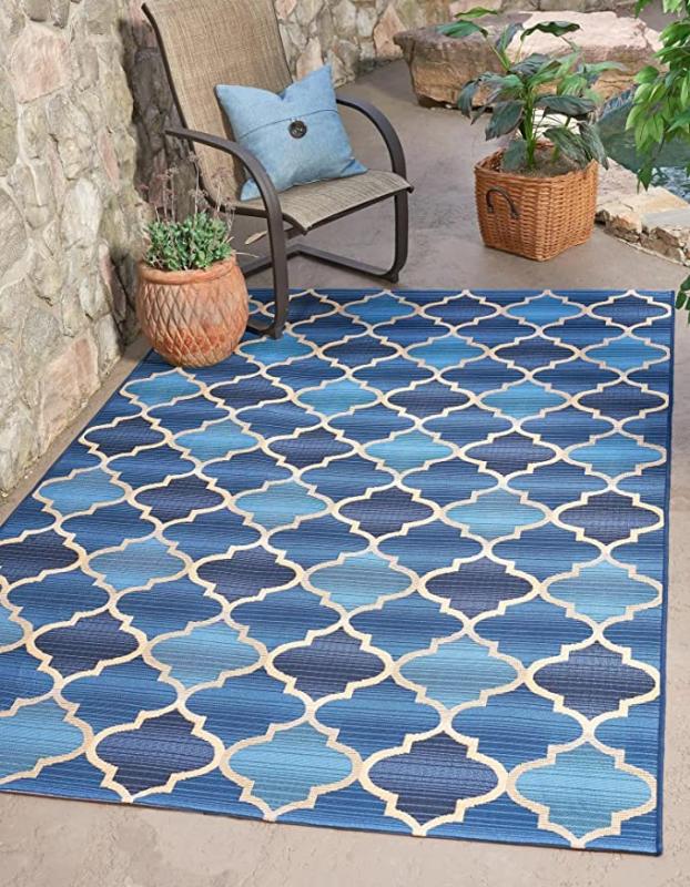Unique Loom Trellis Collection Area Rug-Lattice Design, Moroccan Inspired, 10 x 12 ft, Blue/Beige