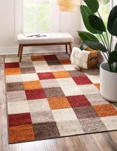 Unique Loom Autumn Collection Casual Warm Toned Contemporary Checkered Area Rug, 5x8 ft, Multi/Beige