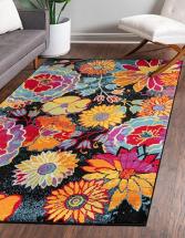 Unique Loom Lyon Collection Colorful Modern Floral Garden Area Rug, 9 x 12 ft, Black/Yellow