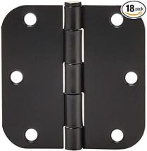 Amazon Basics Rounded 3.5 Inch x 3.5 Inch Door Hinges, 18 Pack, Matte Black