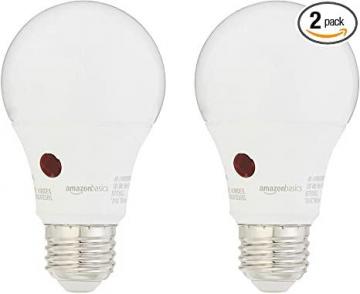 Amazon Basics 60 Watt Equivalent, Dusk to Dawn Sensor, Non-Dimmable A19 LED Light Bulb, 2-Pack