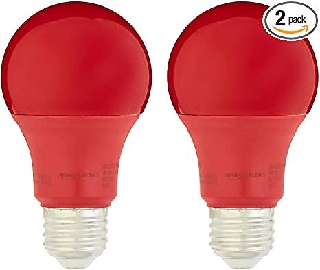 Amazon Basics 60 Watt Equivalent, Non-Dimmable, A19 LED Light Bulb, Red, 2-Pack