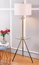 Safavieh FLL4020A Home Collection Morrison Brass Gold and Black Side Table Floor Lamp