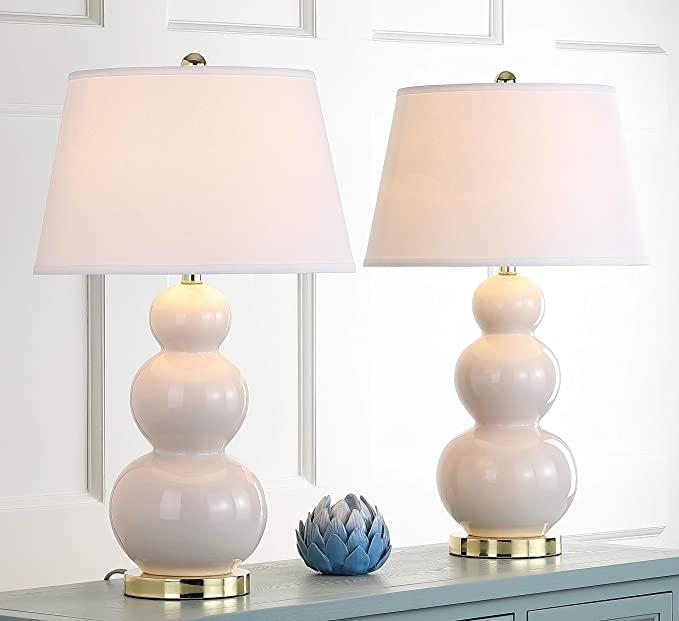 Safavieh Lighting Collection Pamela Light Grey Triple Gourd Ceramic 27-inch Table Lamp (Set of 2)
