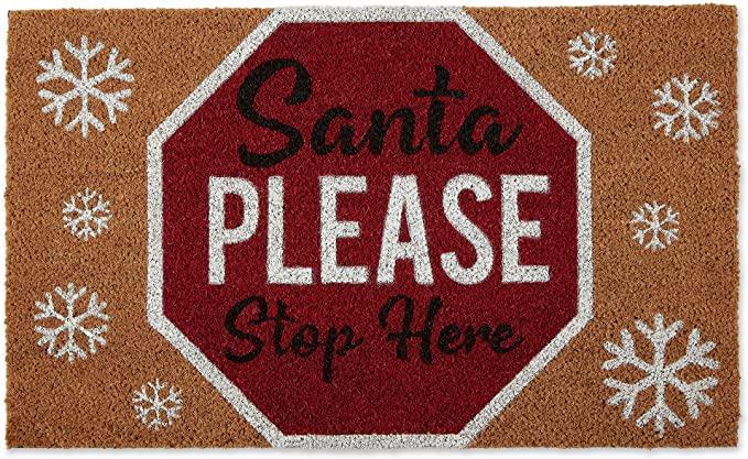 DII Natural Coconut Coir Holiday Season Doormat, 18x30, Santa Please Stop