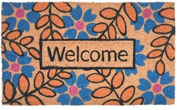 DII Natural Coir Doormat, Welcome Mat, Flowers & Leaves Welcome, 18x30"