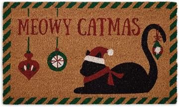 DII Christmas Pun Holiday Pet Natural Coir Doormat, 18x30, Meowy Catmas