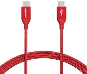 Amazon Basics Double Braided Nylon USB-C to USB-C 2.0 Fast Charging Cable, 3A - 6-Foot, Red
