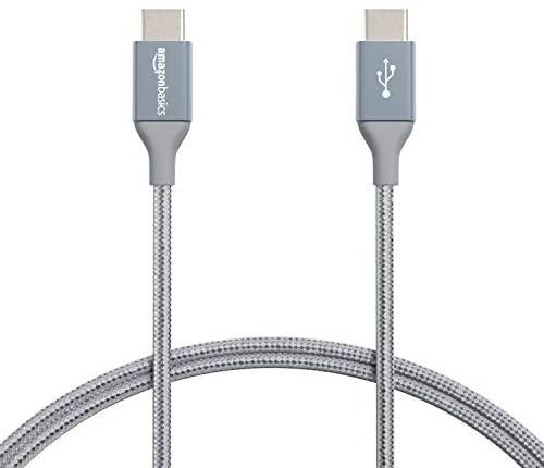 Amazon Basics Double Braided Nylon USB-C to USB-C 2.0 Fast Charging Cable, 3A - 3-Foot, Dark Gray