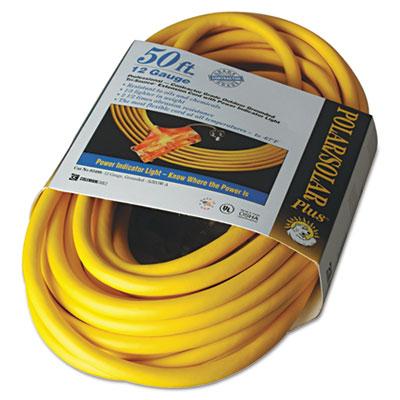 CCI Polar/Solar Outdoor Extension Cord, 50ft, Three-Outlets, Yellow