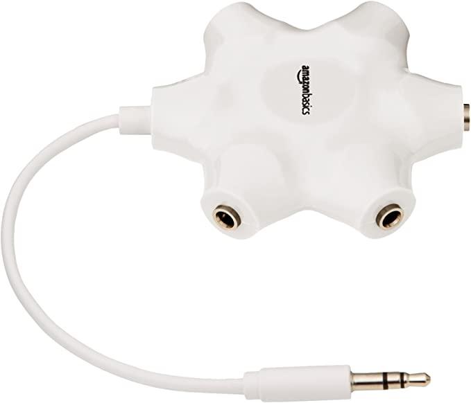 Amazon Basics 5-Way Multi Headphone Splitter, White