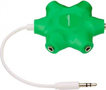 Amazon Basics 5-Way Multi Headphone Splitter, Neon Green