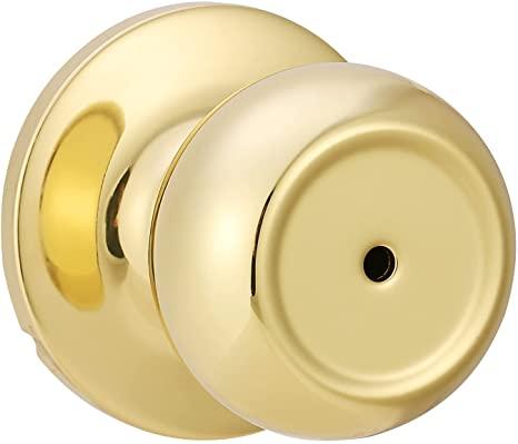Amazon Basics Bedroom/Bathroom Door Knob With Lock, Coastal, Polished Brass