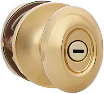 Amazon Basics Bedroom/Bathroom Door Knob With Lock, Oval Egg, Polished Brass