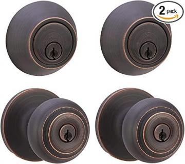 Amazon Basics Exterior Knob With Lock and Deadbolt, Classic, Oil Rubbed Bronze, Set of 2