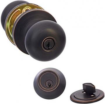 Amazon Basics Exterior Door Knob With Lock and Deadbolt, Round, Oil Rubbed Bronze