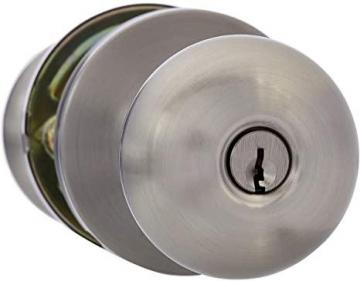 Amazon Basics Exterior Door Knob With Lock, Round, Satin Nickel