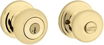 Kwikset Juno Keyed Entry Door Knob with Microban Antimicrobial Protection in Polished Brass