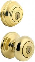 Kwikset Juno Keyed Entry Door Knob and Single Cylinder Deadbolt Combo Pack in Polished Brass