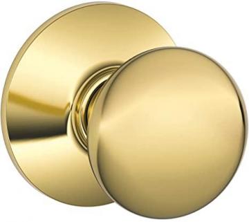 Schlage F10 V PLY 605 Plymouth Door Knob Hall & Closet Passage Lock, Pack of 1, Bright Brass