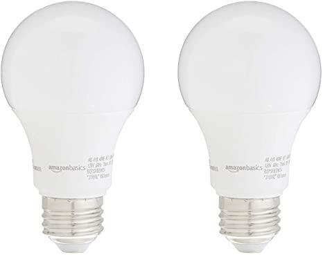 Amazon Basics 40W Equivalent, Soft White, Dimmable, A19 LED Light Bulb | 2-Pack