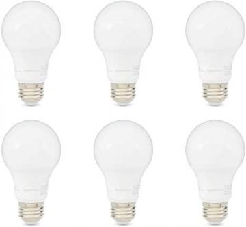 Amazon Basics 60W Equivalent, Daylight, Dimmable, CEC Compliant, A19 LED Light Bulb | 6-Pack