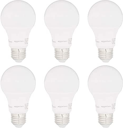 Amazon Basics 40W Equivalent, Daylight, Dimmable, CEC Compliant, A19 LED Light Bulbs | 6-Pack