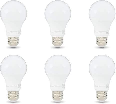Amazon Basics 60W Equivalent, Soft White, Dimmable, CEC Compliant, A19 LED Light Bulb | 6-Pack