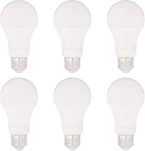Amazon Basics 75W Equivalent, Soft White, Dimmable, CEC Compliant, A19 LED Light Bulbs | 6-Pack