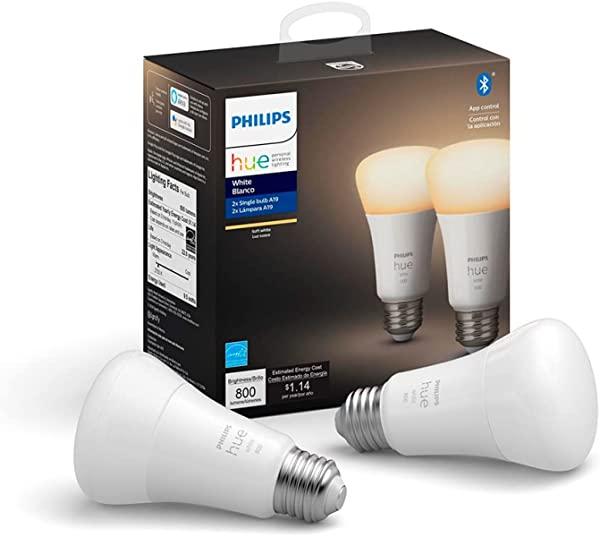 Philips Hue White 2-Pack A19 LED Smart Bulb