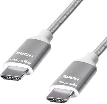 Amazon Basics High-Speed Braided HDMI Cable, Silver - 4.5 m