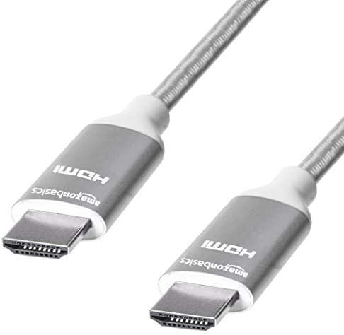 Amazon Basics 10.2 Gbps High-Speed 4K HDMI Cable with Braided Cord, 6-Foot, Silver