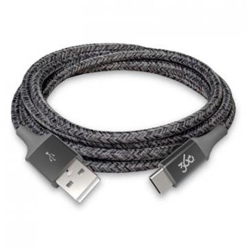 360 Electrical Habitat USB-A to USB-C Cable, 4 ft Braided Cable, Charcoal
