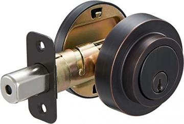 Amazon Basics Contemporary Round Deadbolt Door Lock, Single Cylinder, Oil Rubbed Bronze