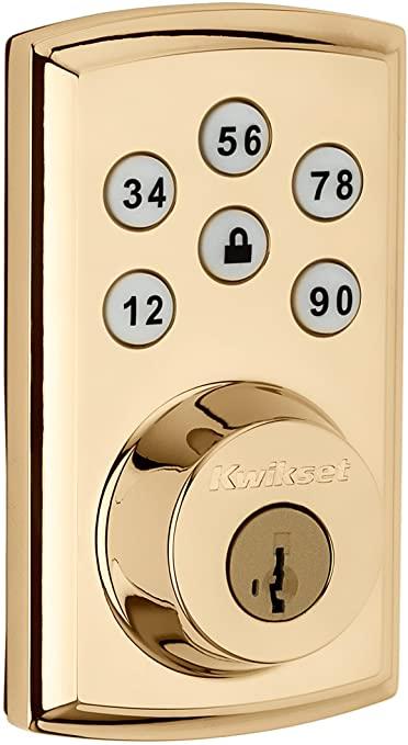 Kwikset SmartCode 888 Smart Lock Touchpad Electronic Deadbolt Door Lock, Polished Brass