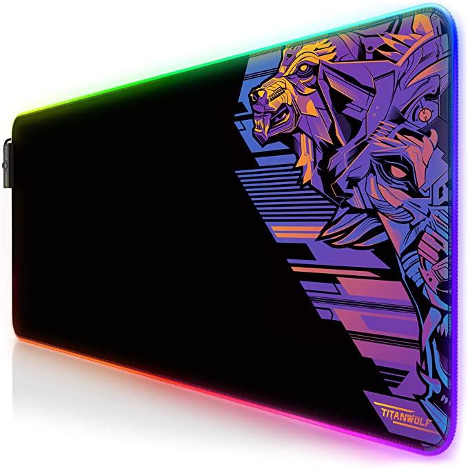 TITANWOLF - RGB Gaming Mouse Mat - 800x300 mm - XXL Extended Large LED Mouse Pad – Vector Retro