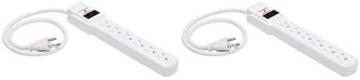 Amazon Basics 6-Outlet, 200 Joule Surge Protector Power Strip, 2 Foot, White - Pack of 2