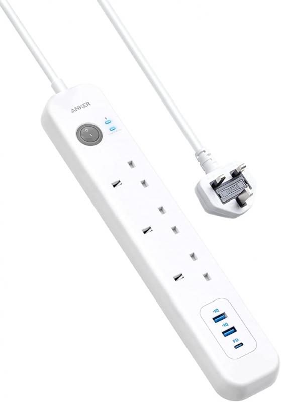 Anker Extension Lead with 1 Power Delivery 18W USB-C Port, 2 PowerIQ USB Ports, and 3 AC Outlets