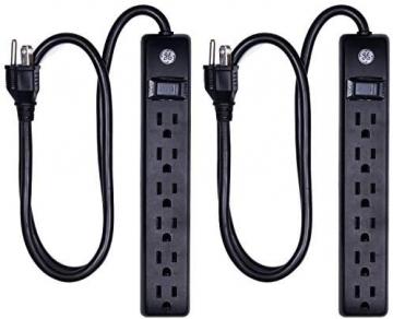GE 6-Outlet Surge Protector 2 Pack, 3 Ft Extension Cord, Power Strip, 450 Joules