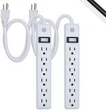 GE 6-Outlet Power Strip, 2 Pack, 2 Ft Extension Cord, Heavy Duty Plug