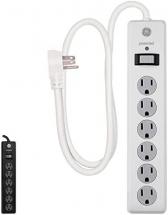 GE 6-Outlet Surge Protector, 4 Ft Extension Cord, Power Strip, 800 Joules, Flat Plug