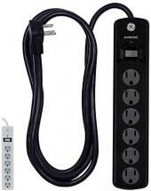 GE 6-Outlet Surge Protector, 8 Ft Extension Cord, Power Strip, 1300 Joules, Flat Plug