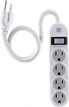 GE 4-Outlet Power Strip, 1.5 Ft Extension Cord, Grounded Outlets, Twist-to-Lock Safety Covers